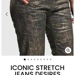 Alembika Iconic Stretch Jeans Desires, Petrol Sz 4 (US 12–14) NWT $300 Metallic